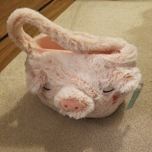 New large furry piggy easter carry basket